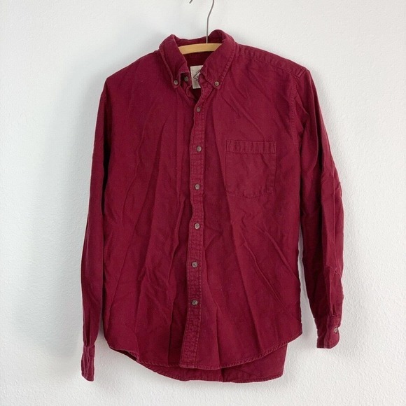 ST Johns Bay SJB Maroon Solid Flannel Button Down Long Sleeve Shirt Medium - Picture 1 of 7